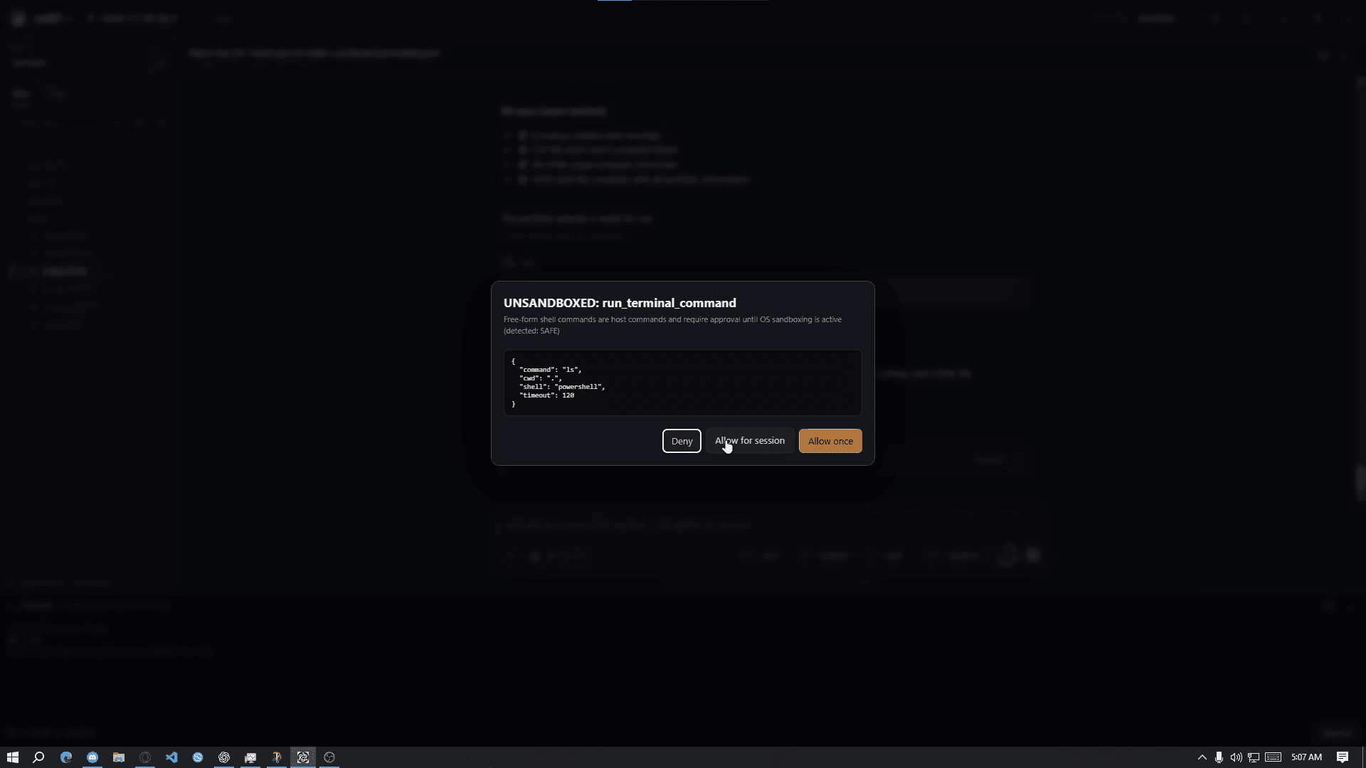 cat67.ai terminal-command approval dialog